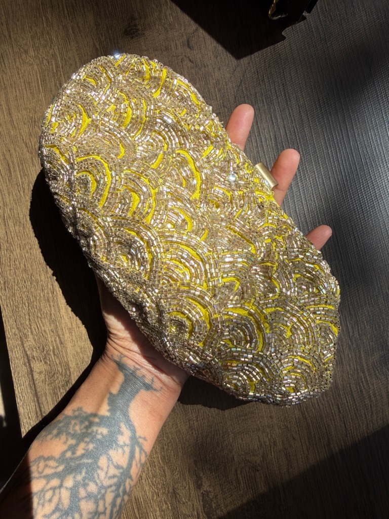 Vintage The Albright Specialty Beaded Clutch Gold / Yellow Lined Evening Bag